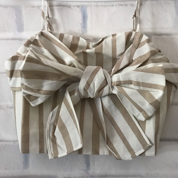 J.O.A | striped bow tie front crop top - Picture 2 of 7